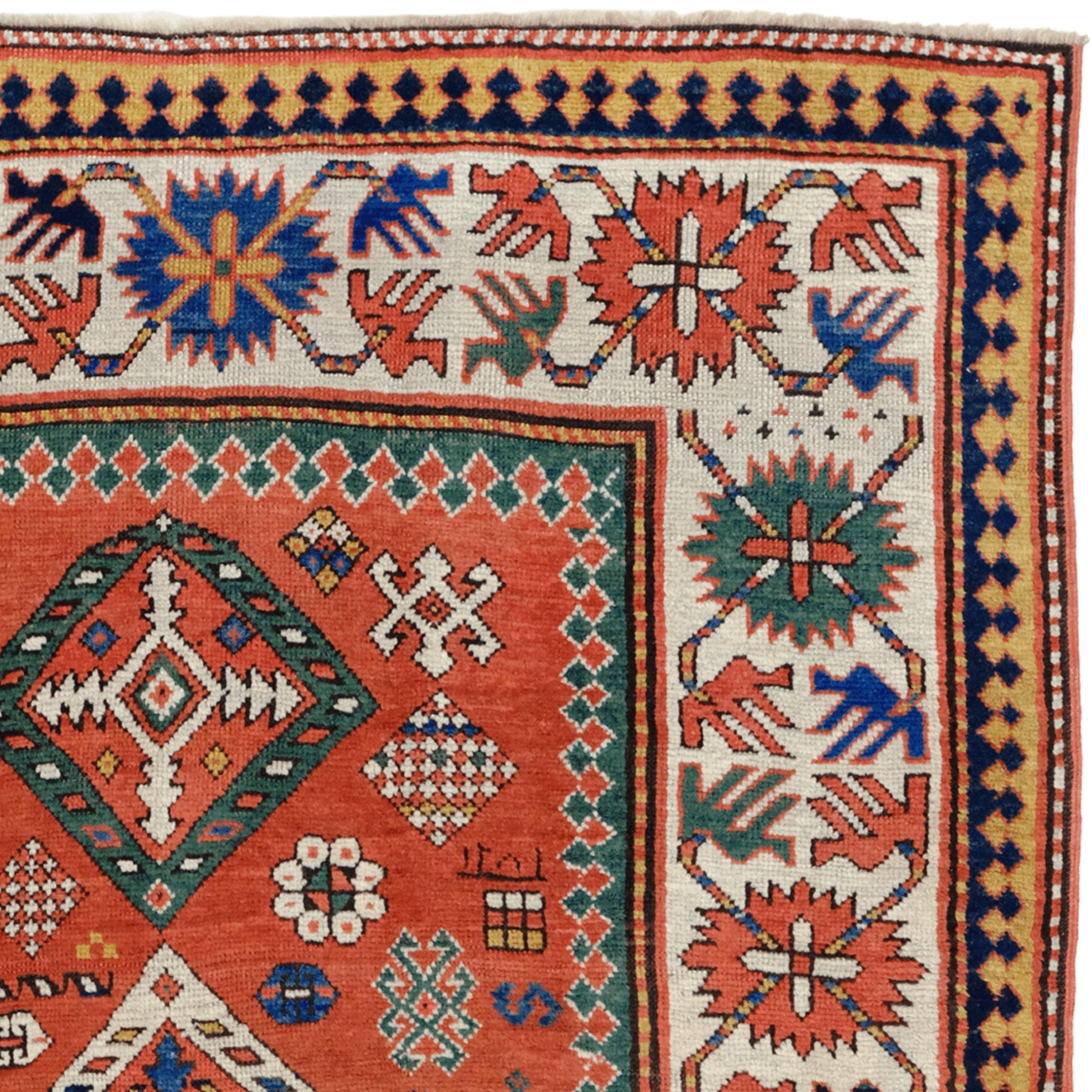 Alfombra kazaka de mediados del siglo XIX Tejido a mano en venta