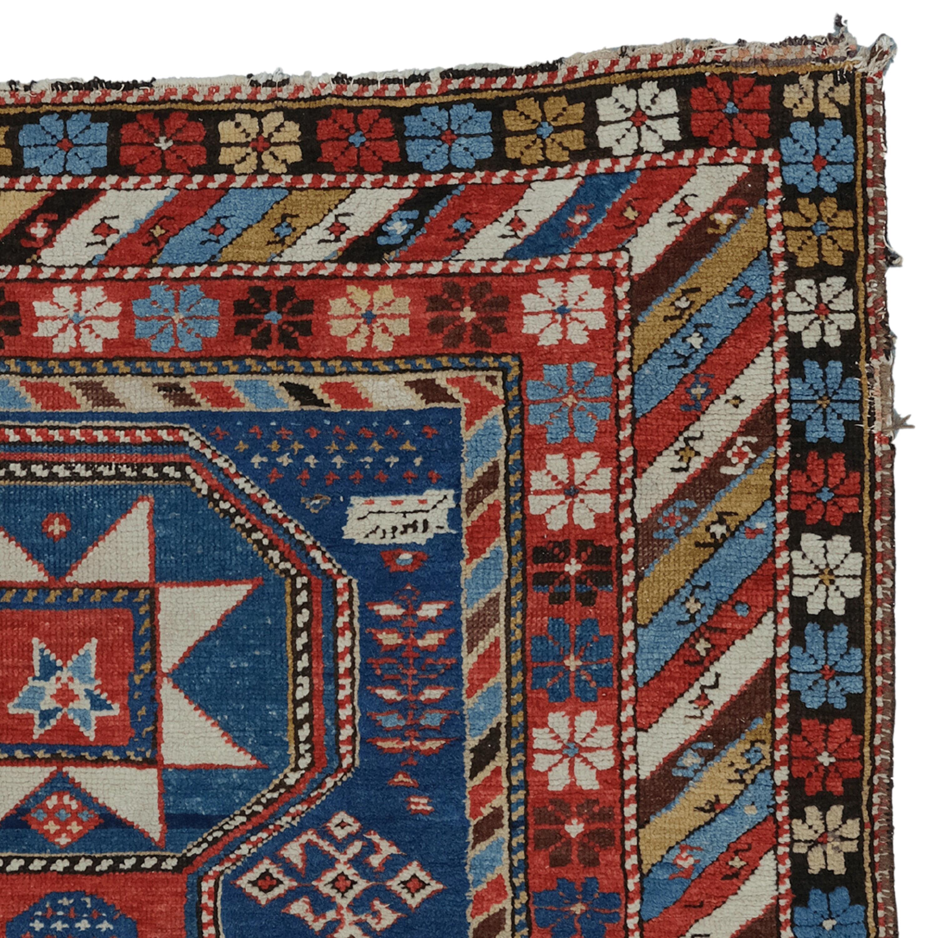 Wool Middle of the 19th Century Shirvan Lezgi Rug, Antique Rug, Caucasian Rug For Sale