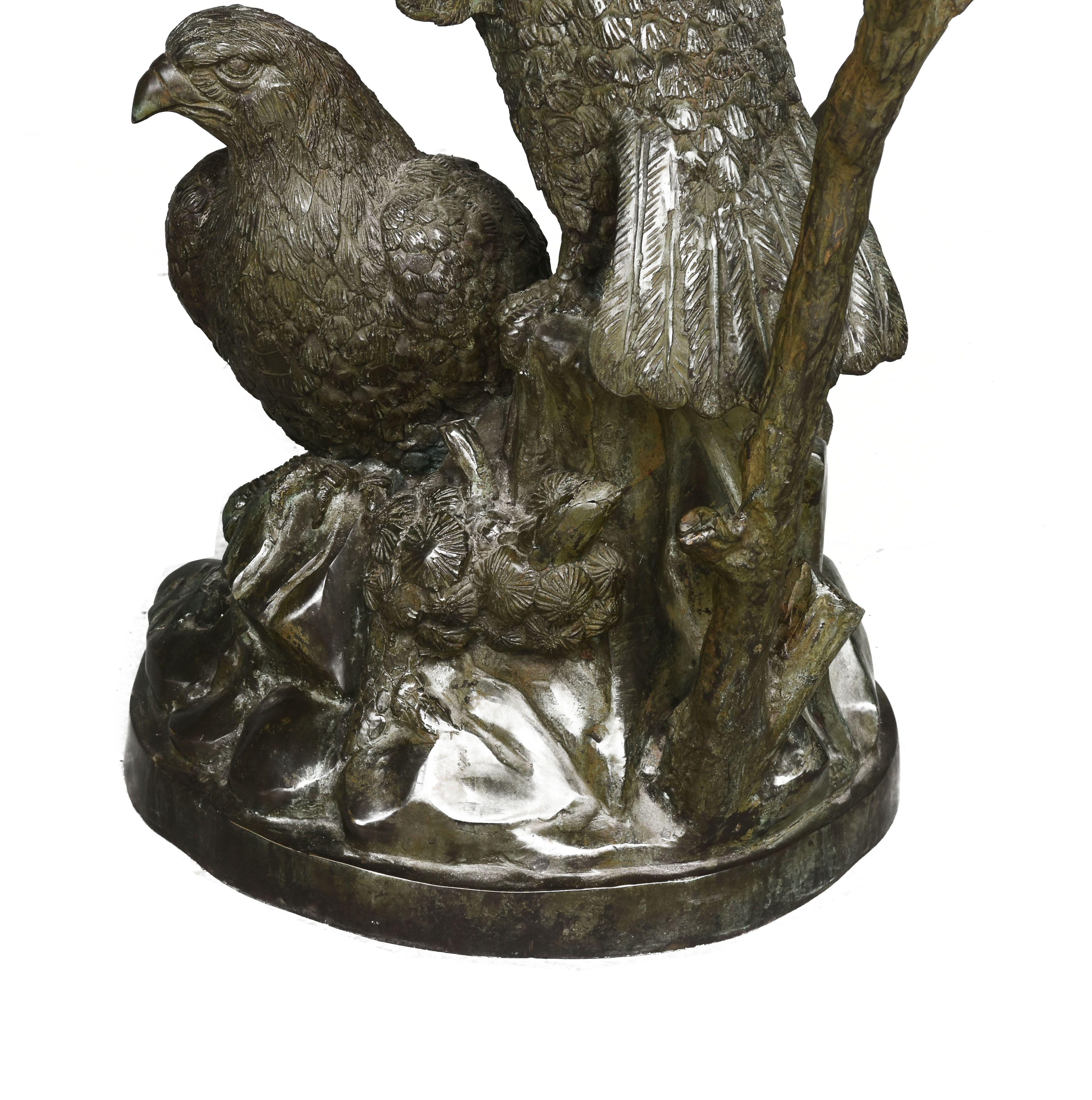 Cast Middle Table with Bronze Eagles with Green Patina For Sale