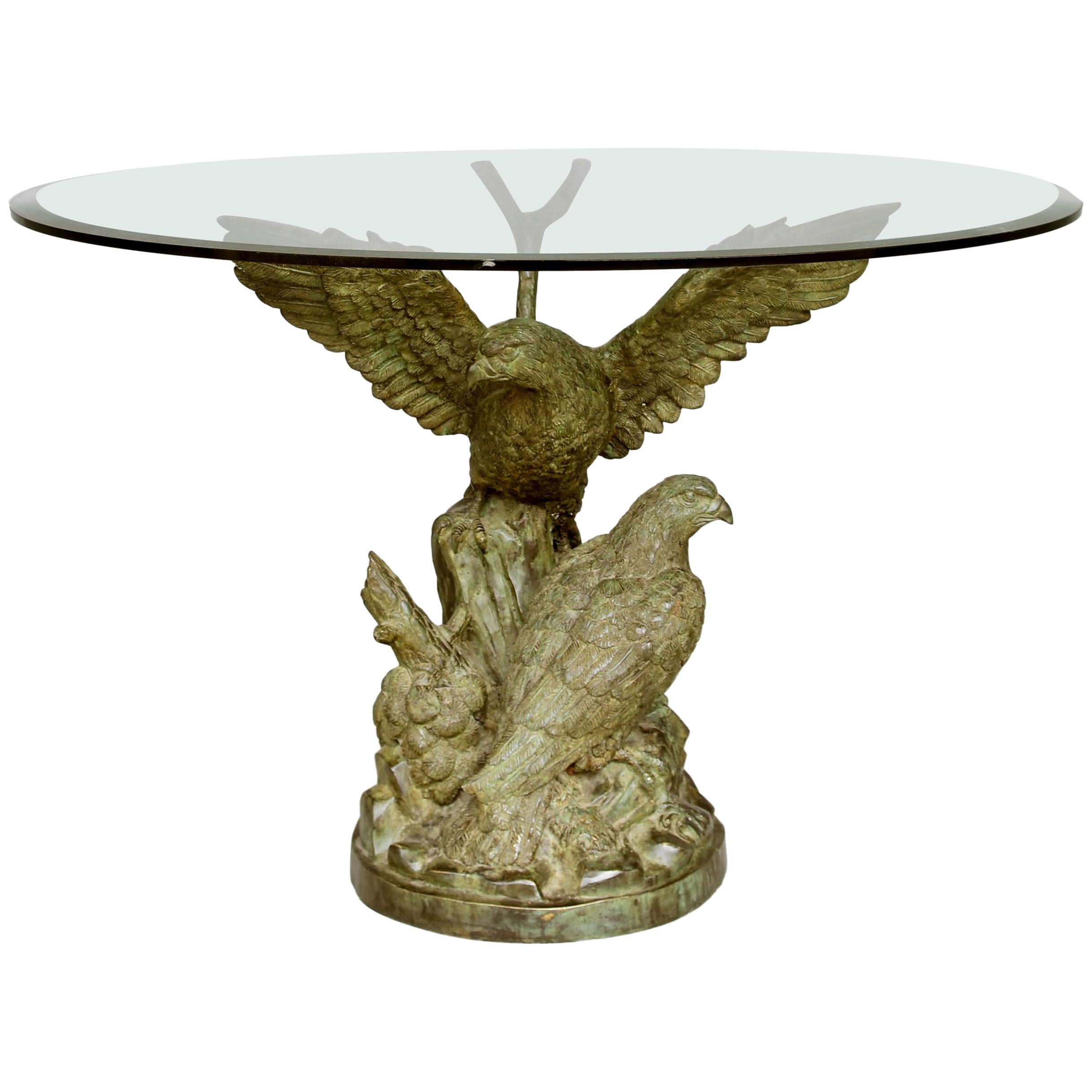 Middle Table with Bronze Eagles with Green Patina