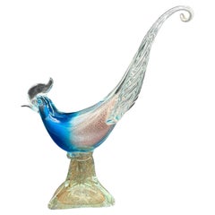 Escultura de vidrio artístico Faisán de Murano de mediados de siglo atribuida a Barovier & Toso