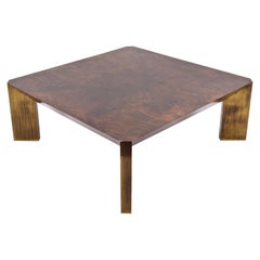 Midcentury Coffee Table in Walnut with Brass Legs after Milo Baughman, 1960s