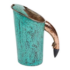 Midentury Los Castillo Taxco Hammered Alpaca Silver and Copper Pitcher 