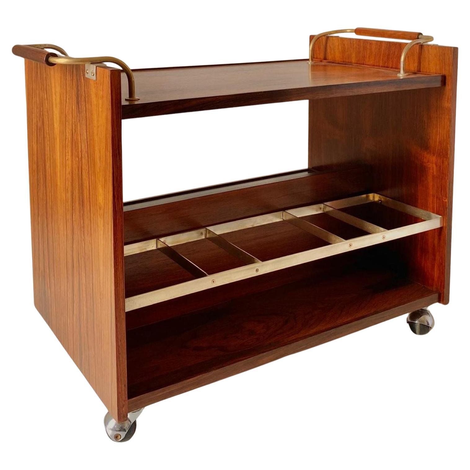 Midentury Modern Wood Rolling Bar Cart, Italy 1960s