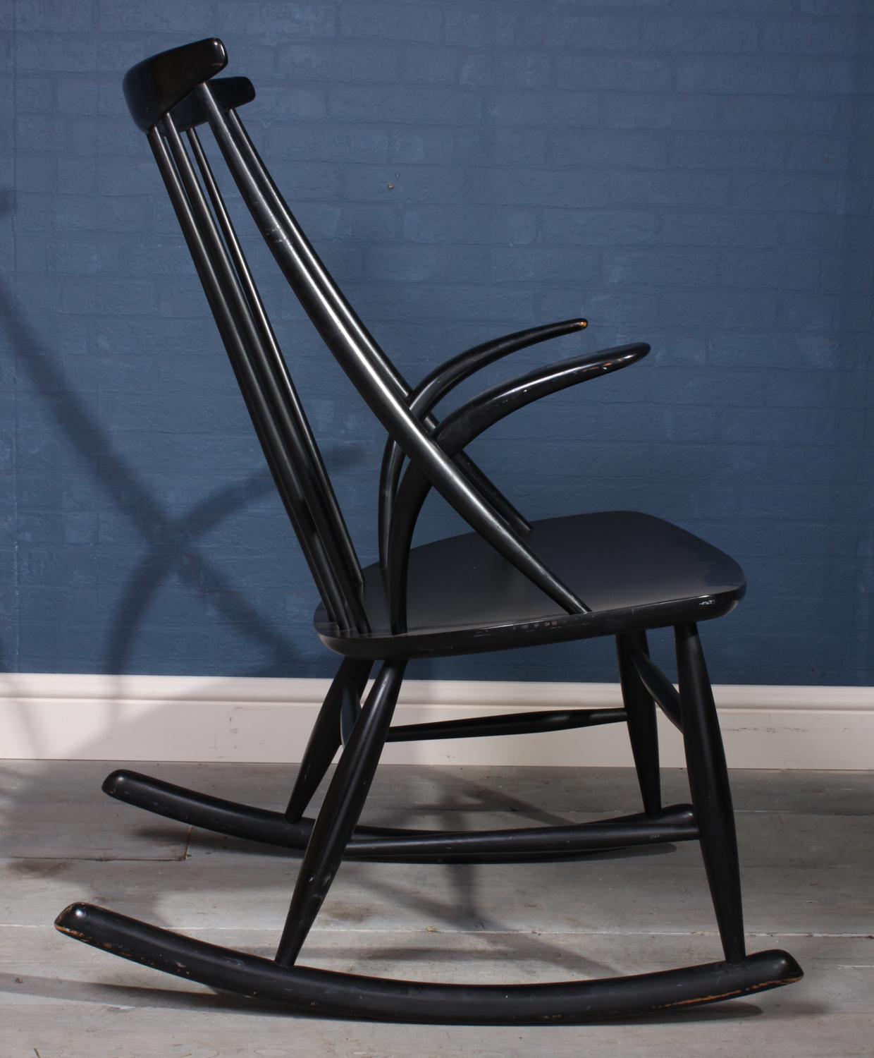 Midcentury rocking chair by Illum Wikkelsø
An ebonized black rocking chair by Illum Wikkelsø designed and produced in the 1960s in Denmark

Age: 1960

Style: Mid-Century Modern.

Material: Beech

Origin: Denmark

Condition: Very Good,