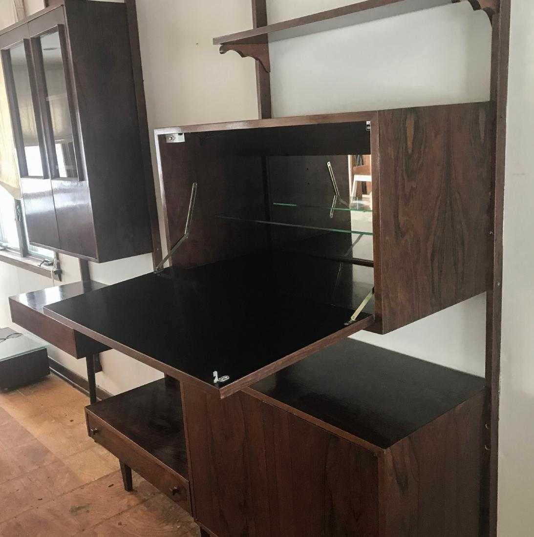 American Midentury Rosewood Wall-Unit Including Table, Desk, Curio Cabinet and Light