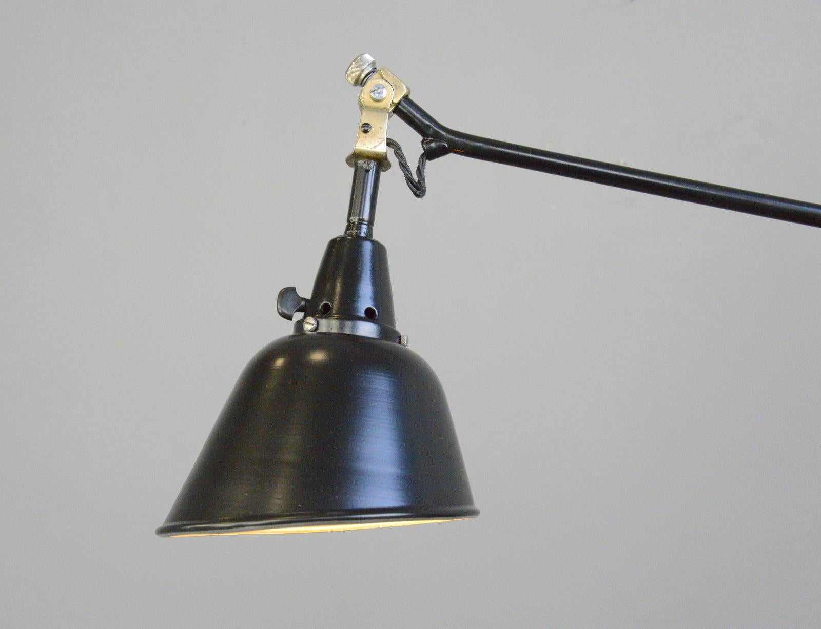 Midgard Typ 114 table lamp by Curt Fischer, circa 1930s

- Fully articulated
- Clamp on with original Bakelite knob
- Aluminium shade
- Takes E27 fitting bulbs
- On/Off toggle switch on the head of the lamp
- Designed by Curt Fischer 
-