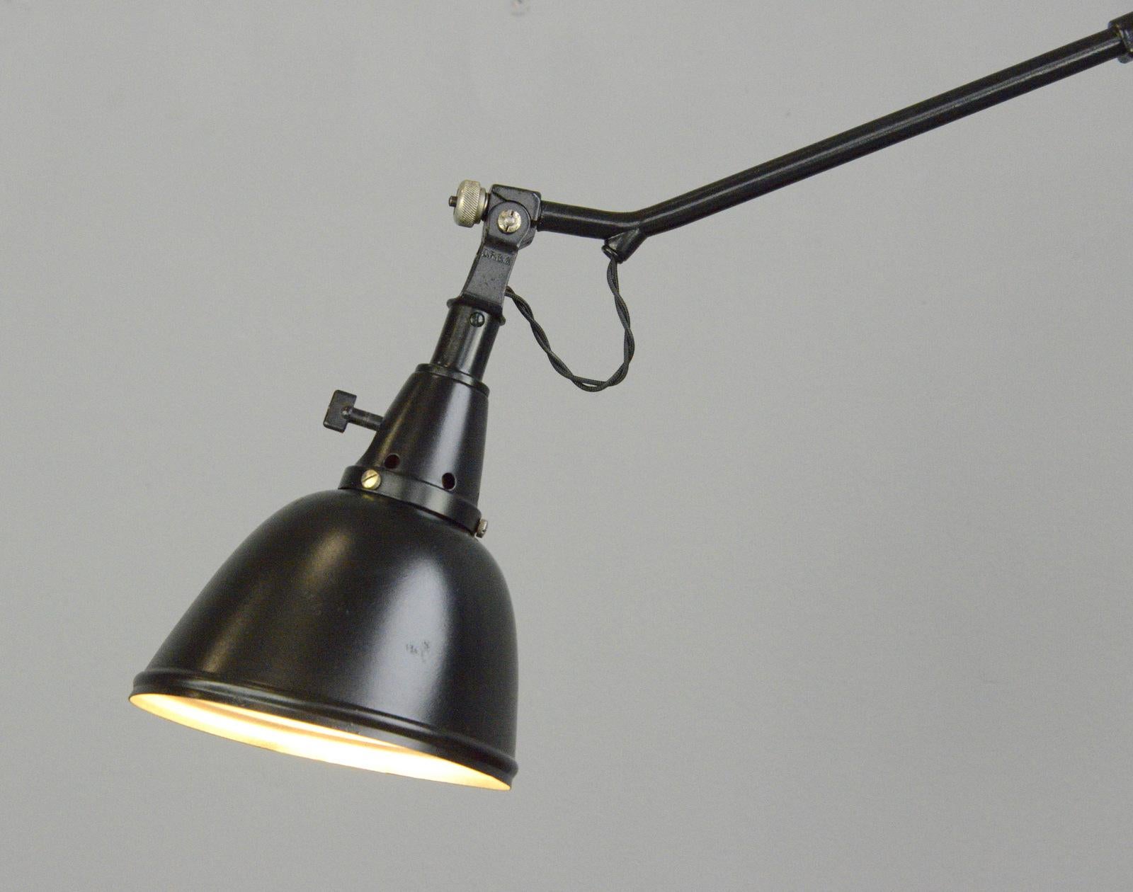 Midgard Typ 114 table lamp by Curt Fischer, circa 1930s

- Fully articulated
- Clamp on with original Bakelite knob
- Aluminium shade
- Takes E27 fitting bulbs
- On/Off toggle switch on the head of the lamp
- Designed by Curt Fischer 
-