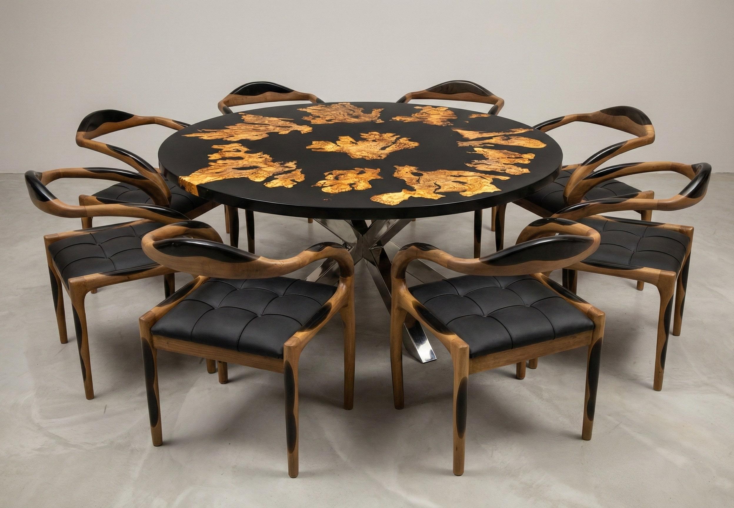 Voici l'exquise TABLE À DINER RONDE MIDGE, une pièce fabriquée artisanalement qui rehaussera sans aucun doute l'esthétique de n'importe quelle salle à manger. La table est soigneusement fabriquée à partir du bois d'olivier le plus fin, chaque partie