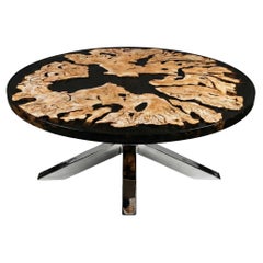Midge Round Dining Table: Premium Olive Wood, Resin and Chrome Spider Legs