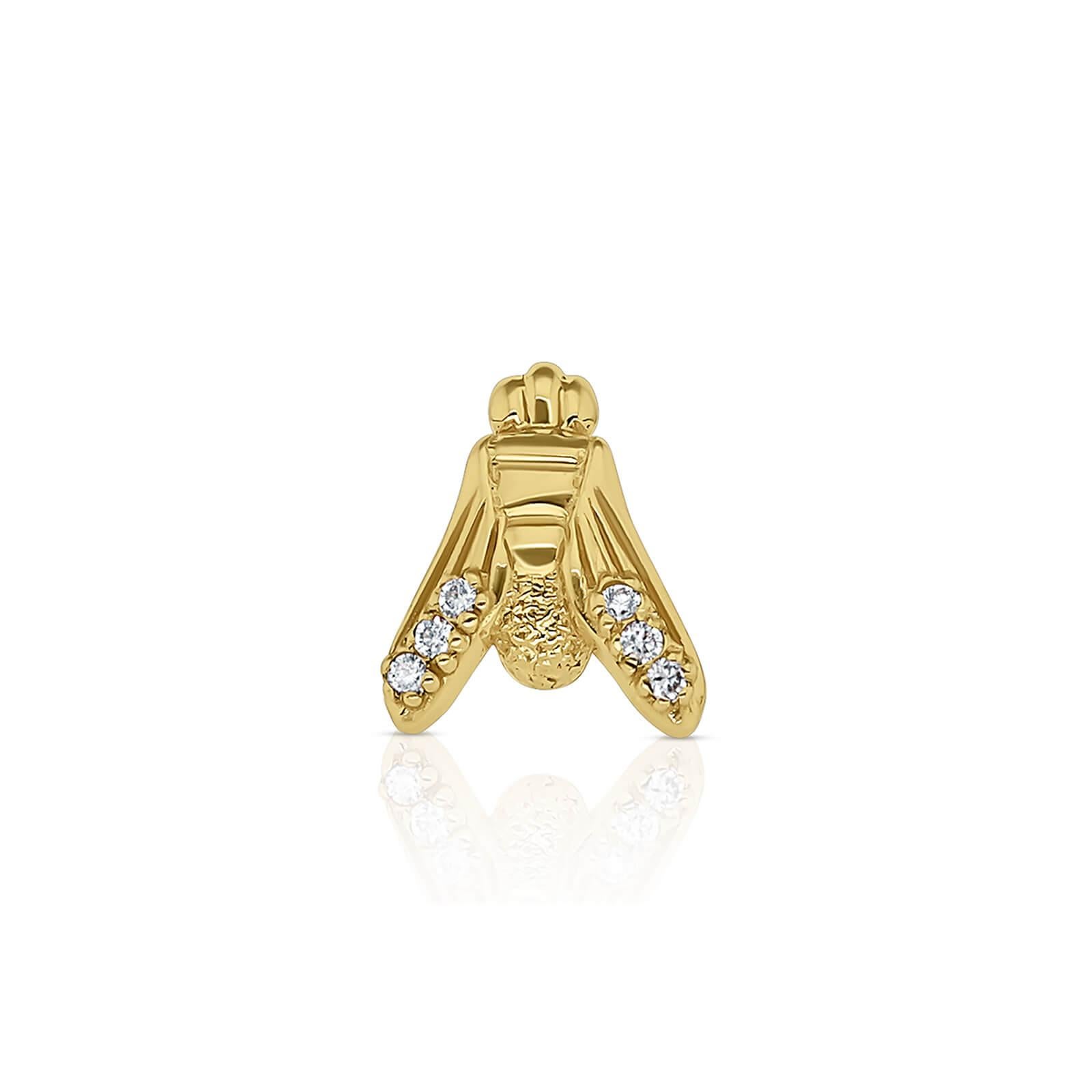 Brilliant Cut midi FLY Essential Individual Earring in 18K Yellow Gold with Half Pavé Diamonds For Sale