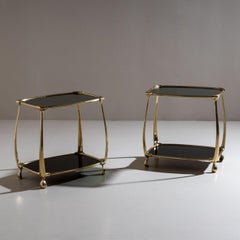 Midi20th Century Pair of Brass and Glass Side Tables, Attributed to Fontana Arte