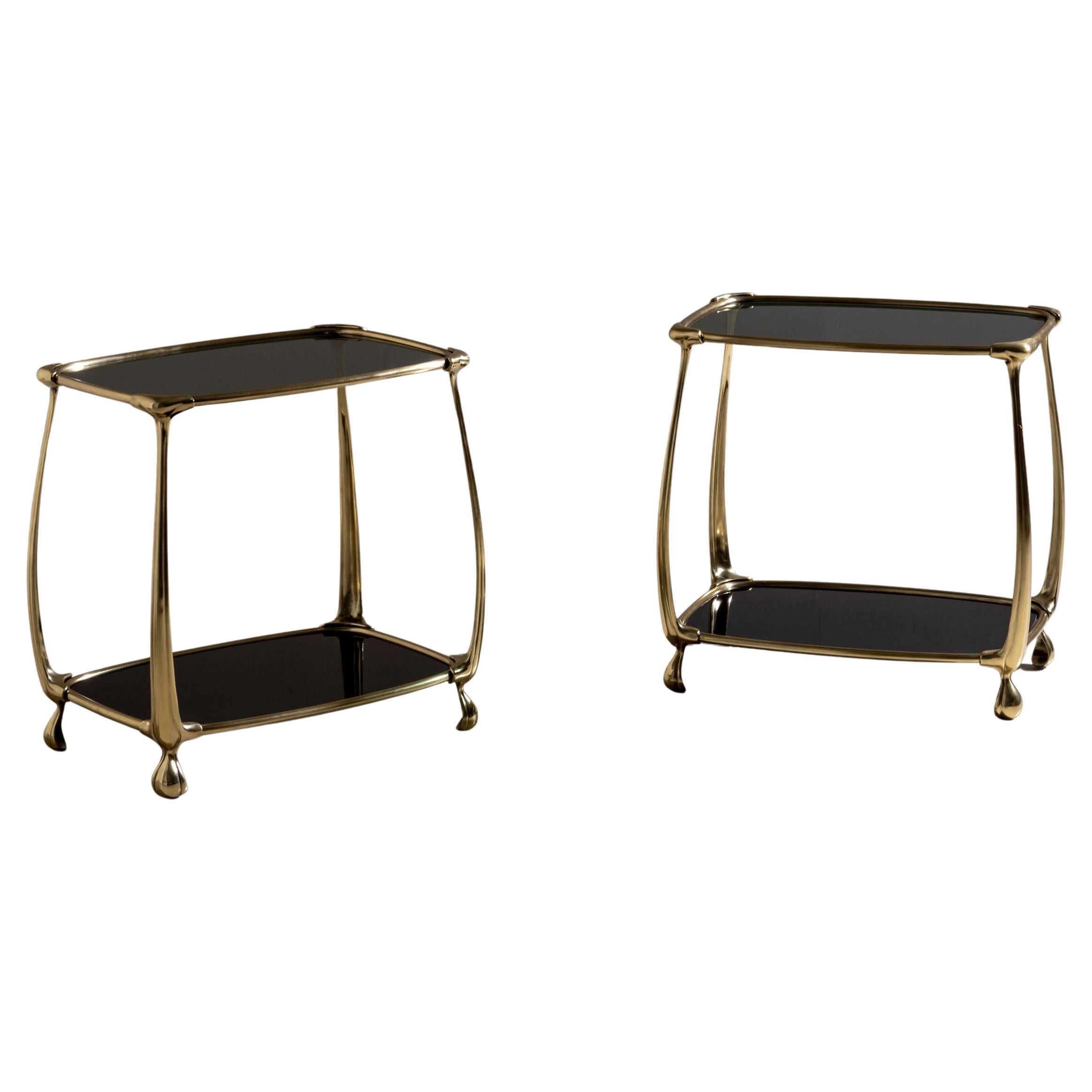 Midi20th Century Pair of Brass and Glass Side Tables, Attributed to Fontana Arte