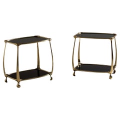 Midi20th Century Pair of Brass and Glass Side Tables, Attributed to Fontana Arte