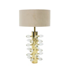 Midmodern Style Brass and Clear Murano Glass Italian Table Lamps