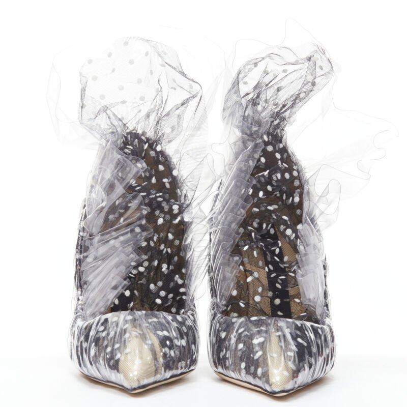Gray MIDNIGHT 00 black white polka dot tulle PVC frill ruffle pump EU38