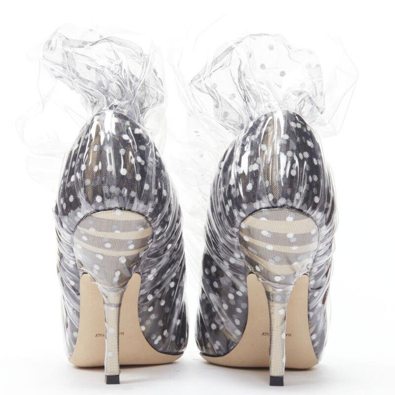 Women's MIDNIGHT 00 black white polka dot tulle PVC frill ruffle pump EU38