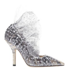 MIDNIGHT 00 black white polka dot tulle PVC frill ruffle pump EU38
