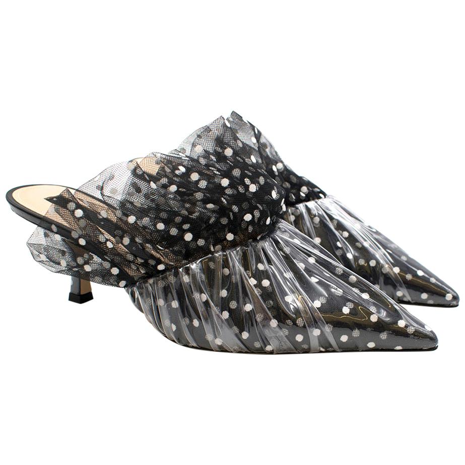 Midnight 00 Polka Dot Patterned Ruffled Mules EU39  For Sale