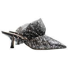 Midnight 00 Polka Dot Patterned Ruffled Mules - Size EU39