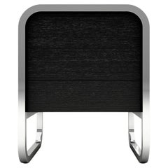 Midnight Bedside Table - Modern Black Lacquered Table with Stainless Steel Leg