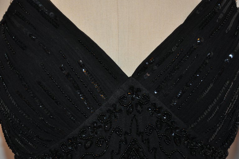 Midnight Black Fully Lined Silk Chiffon Beaded Evening Top For Sale at ...