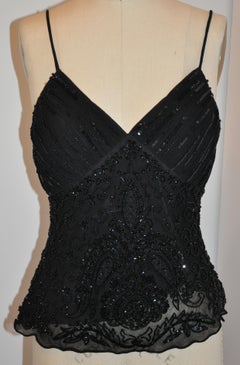 Midnight Black Fully Lined Silk Chiffon Beaded Evening Top