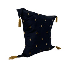 Midnight Black & Gold Fleur-de-Lis Pattern Decorative Pillow