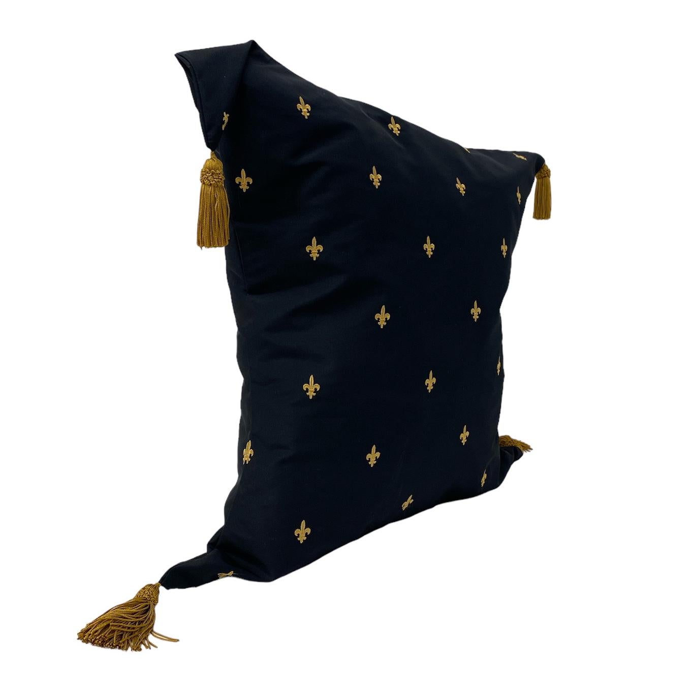 Empire Coussin décoratif Midnight Black & Gold Fleur De Lis  en vente