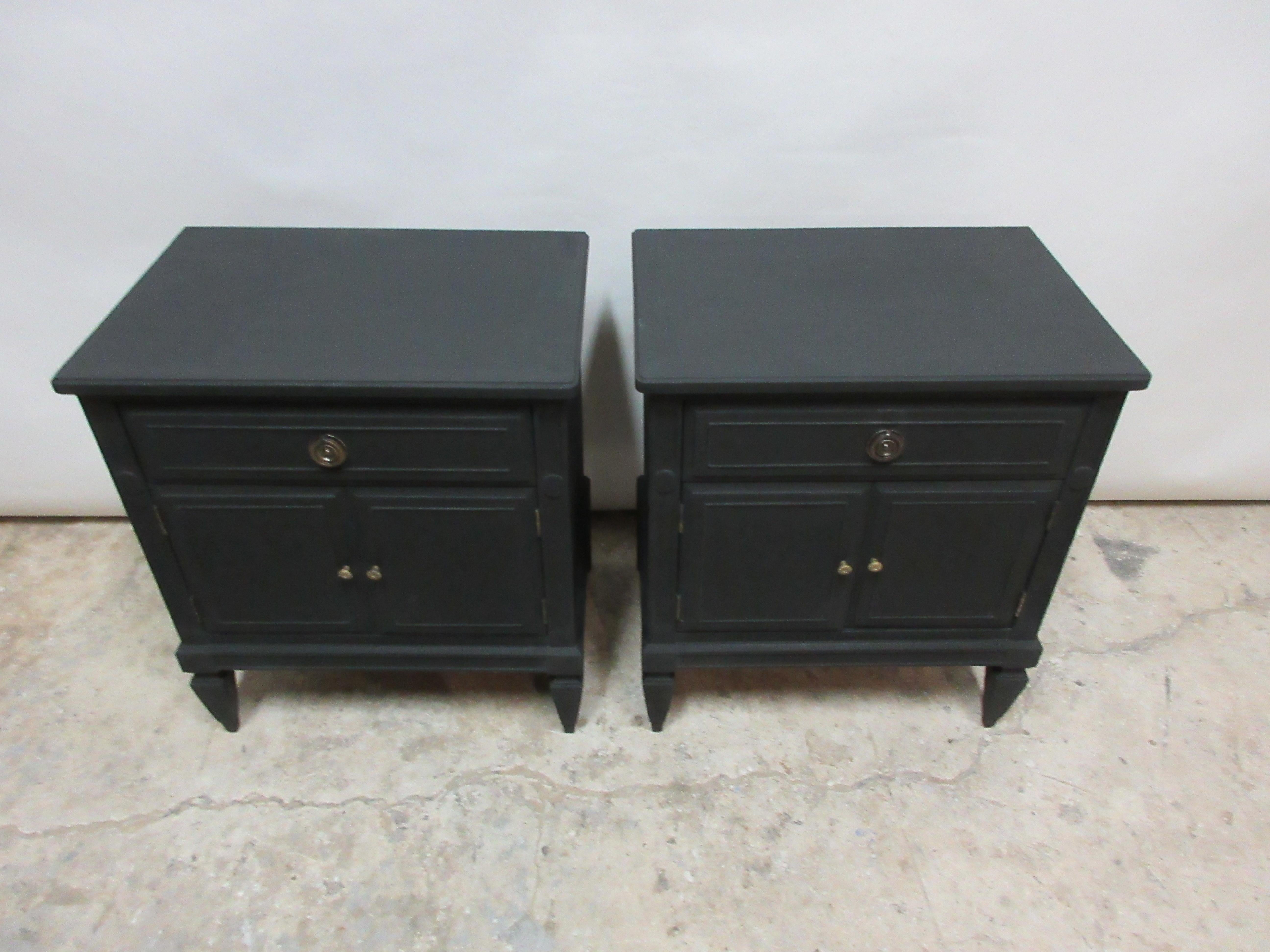 Swedish Midnight Black Gustavian Style Nightstands