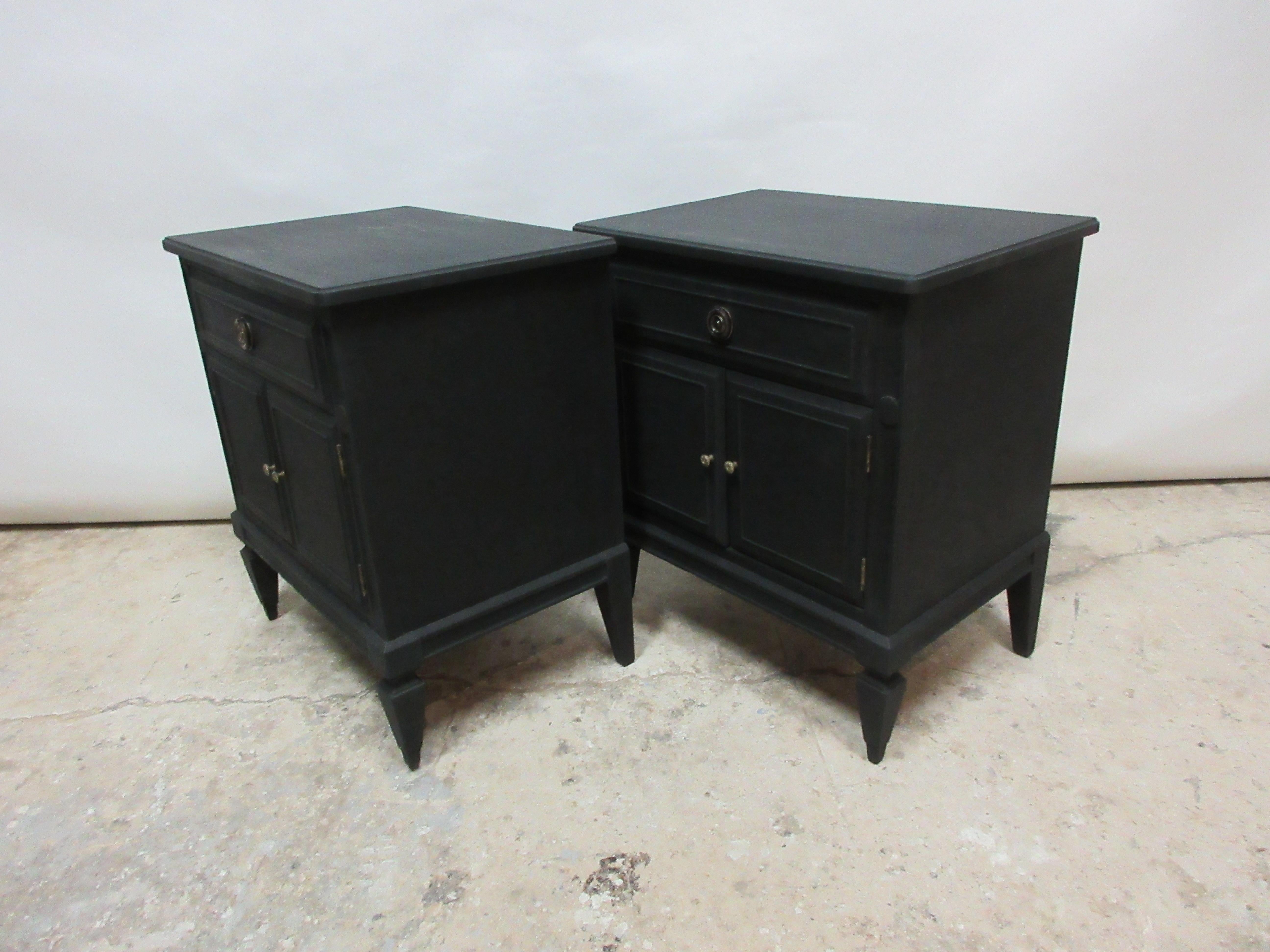 Mid-20th Century Midnight Black Gustavian Style Nightstands