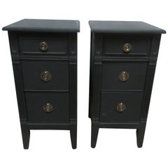 Antique Midnight Black Gustavian Style Nightstands 