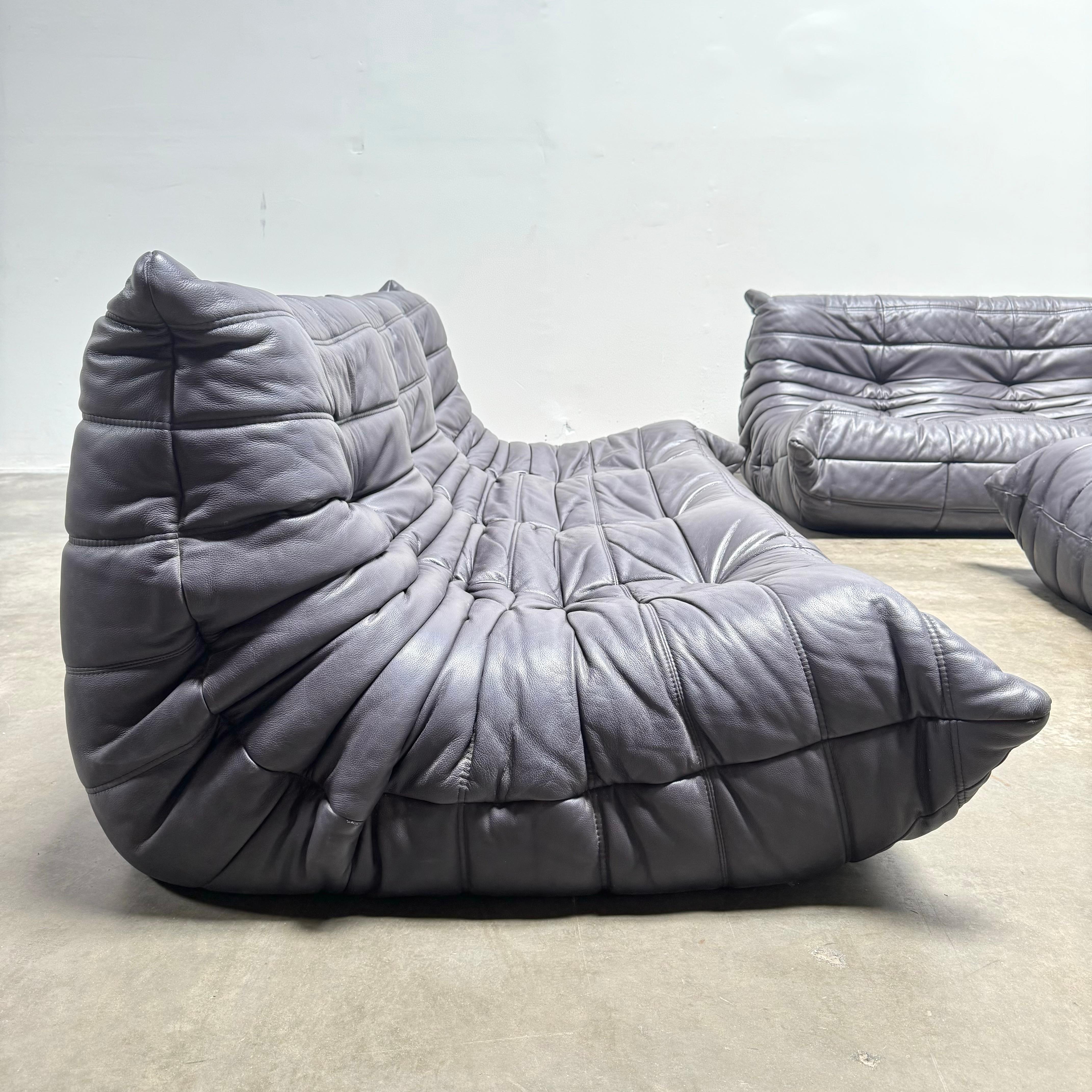 Late 20th Century Midnight Black Leather Togo Suite by Michel Ducaroy for Ligne Roset, 1990s