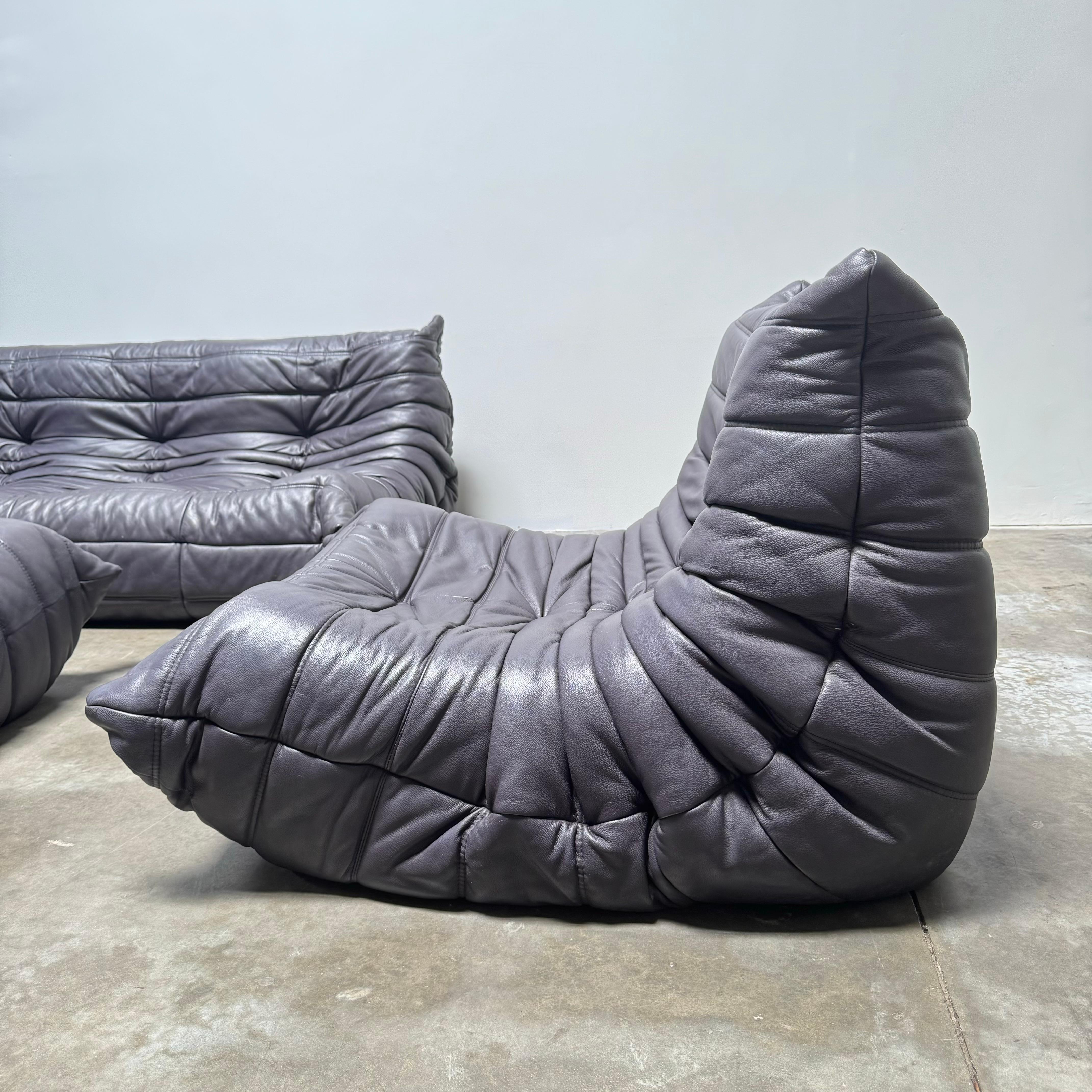 Midnight Black Leather Togo Suite by Michel Ducaroy for Ligne Roset, 1990s 1