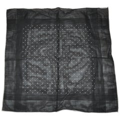 Midnight Black with Ivory Border "Raindrops" Cotton Handkerchief