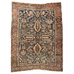 Midnight Blooming Jungle Antique Heriz, circa 1910-1920