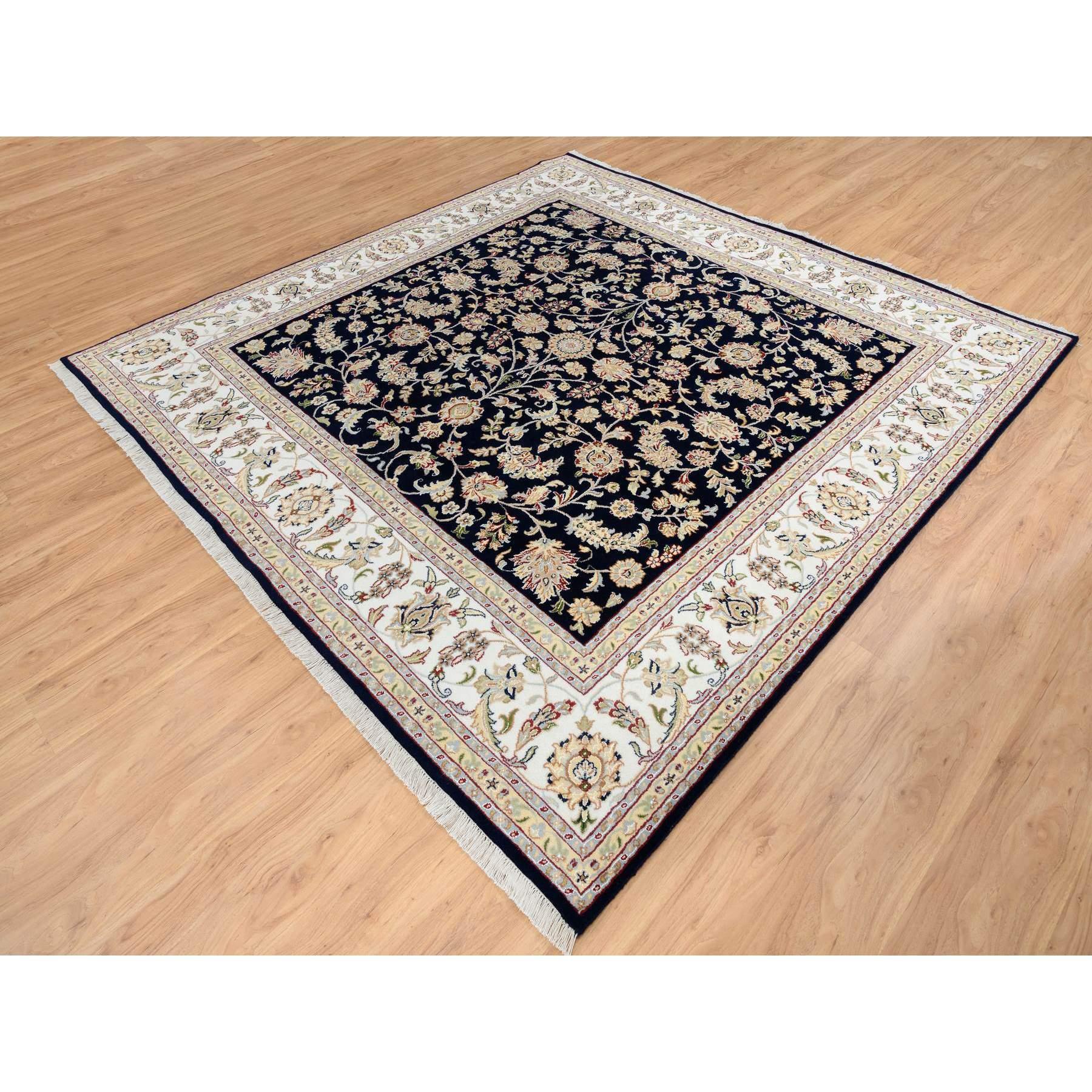 Medievale Tappeto orientale quadrato blu notte 250 KPSI Nain interamente in lana annodata a mano 8'2 