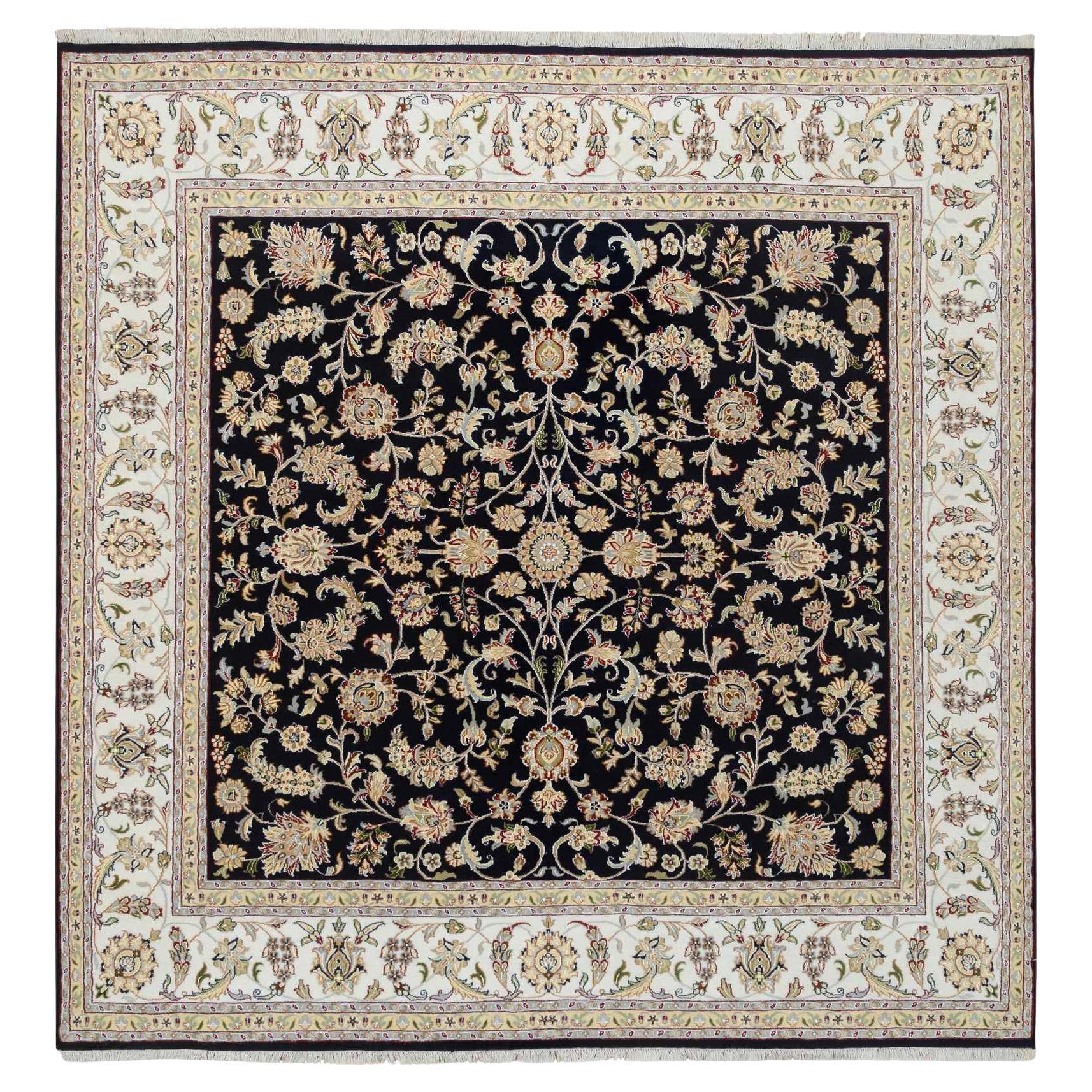 Midnight Blue 250 KPSI Nain All Wool Hand Knotted Square Oriental Rug 8'2"x8'2"