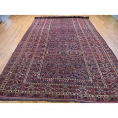 Midnight Blue Antique Afghan Beshir Geometric Design Hand Knotted Pure Wool Rug