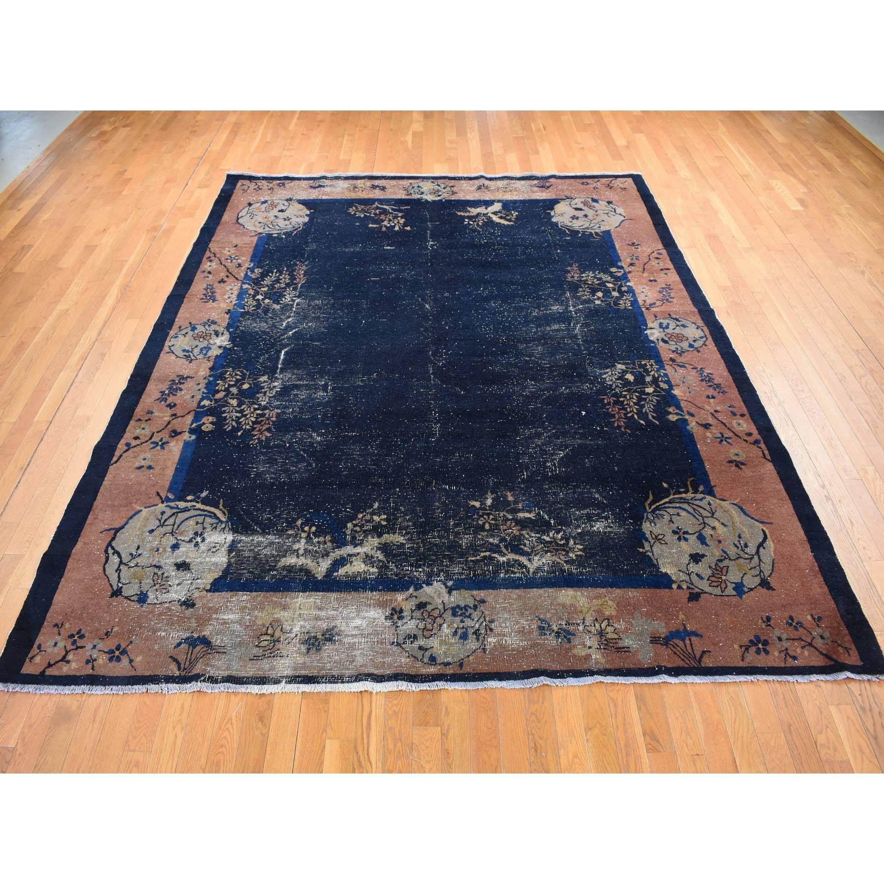 Medieval Midnight Blue Antique Chinese Peking Clean Hand Knotted Pure Wool Even Wear Rug