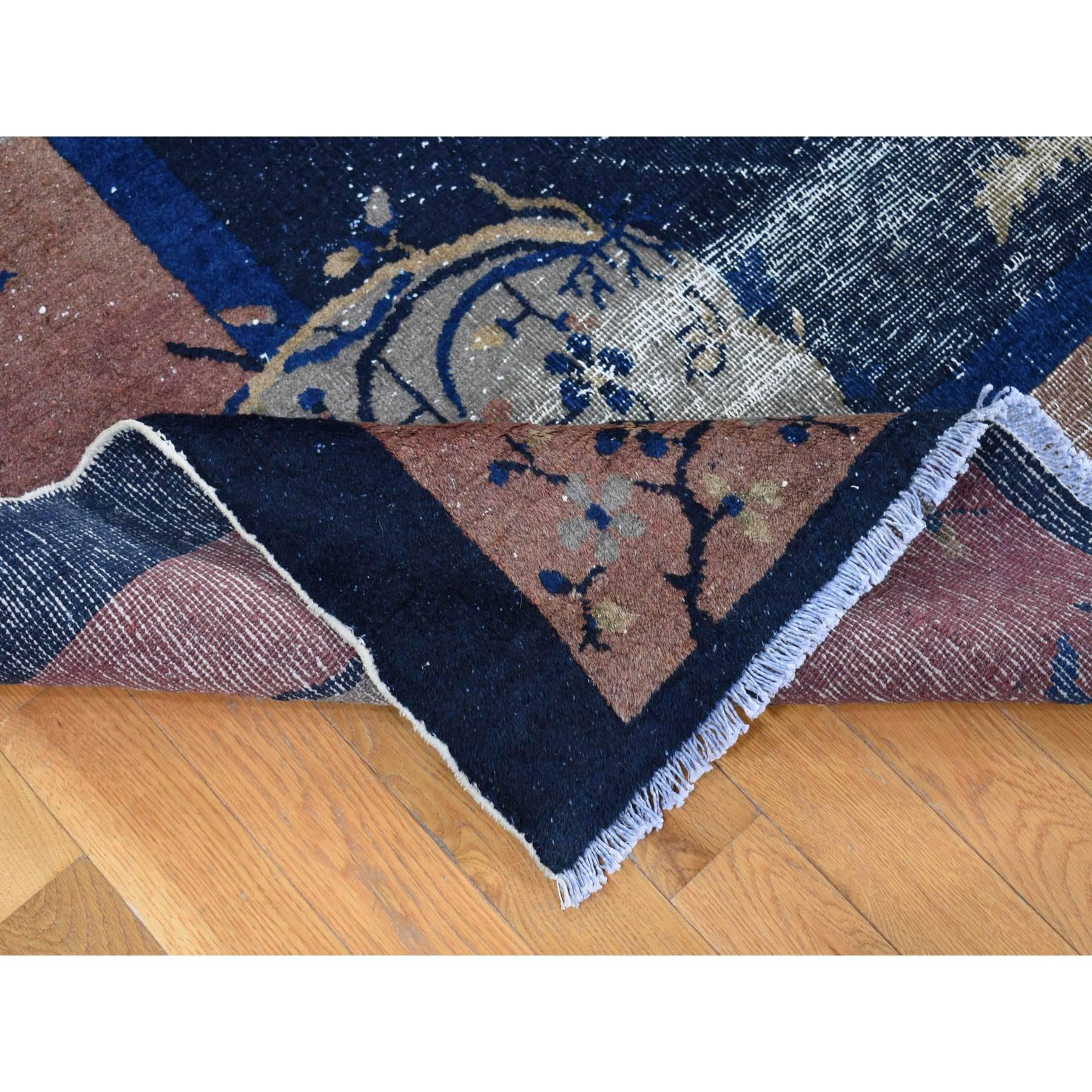 Midnight Blue Antique Chinese Peking Clean Hand Knotted Pure Wool Even Wear Rug 1