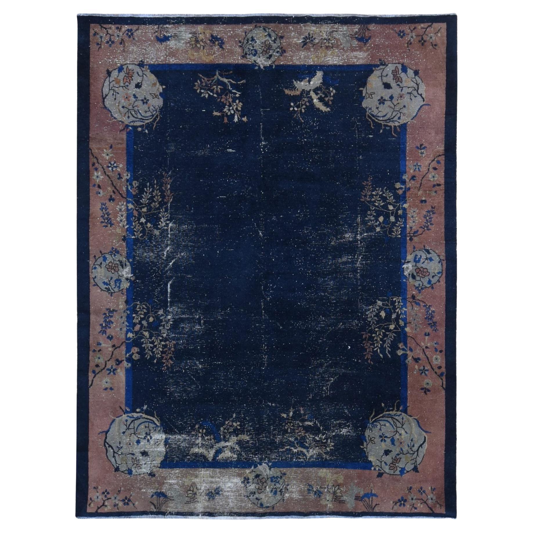 Midnight Blue Antique Chinese Peking Clean Hand Knotted Pure Wool Even Wear Rug