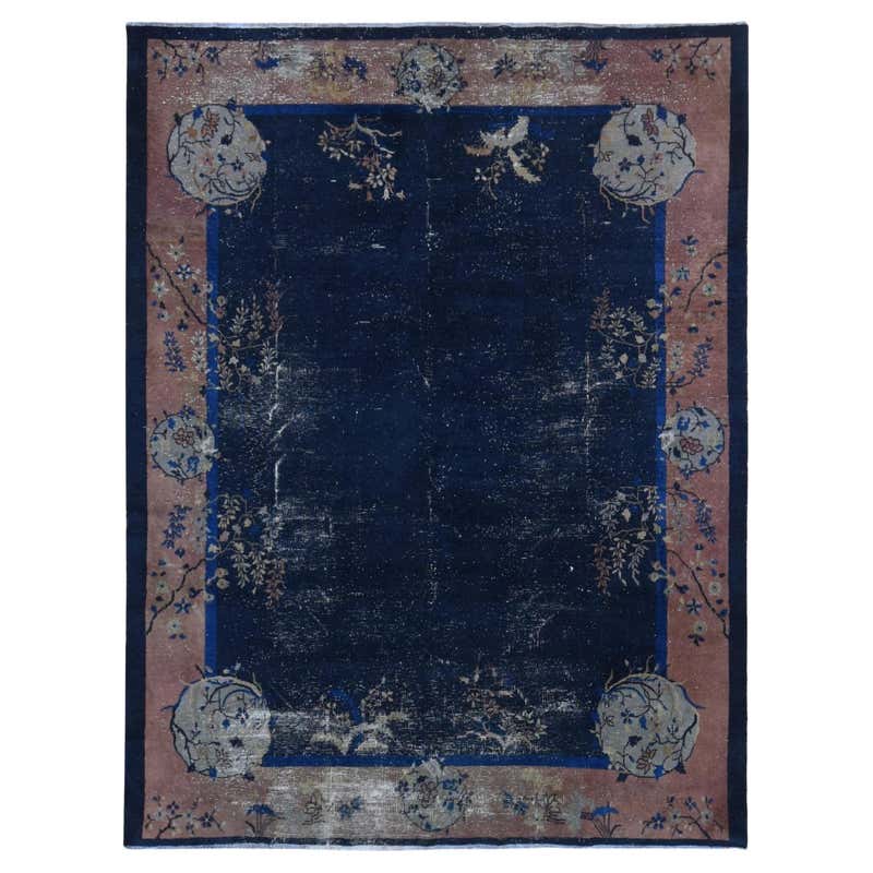 Midnight Blue Antique Persian Mahal Extensive Wear Pure Wool Hand ...