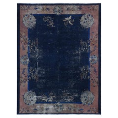 Midnight Blue Antique Chinese Peking Clean Hand Knotted Pure Wool Even Wear Rug