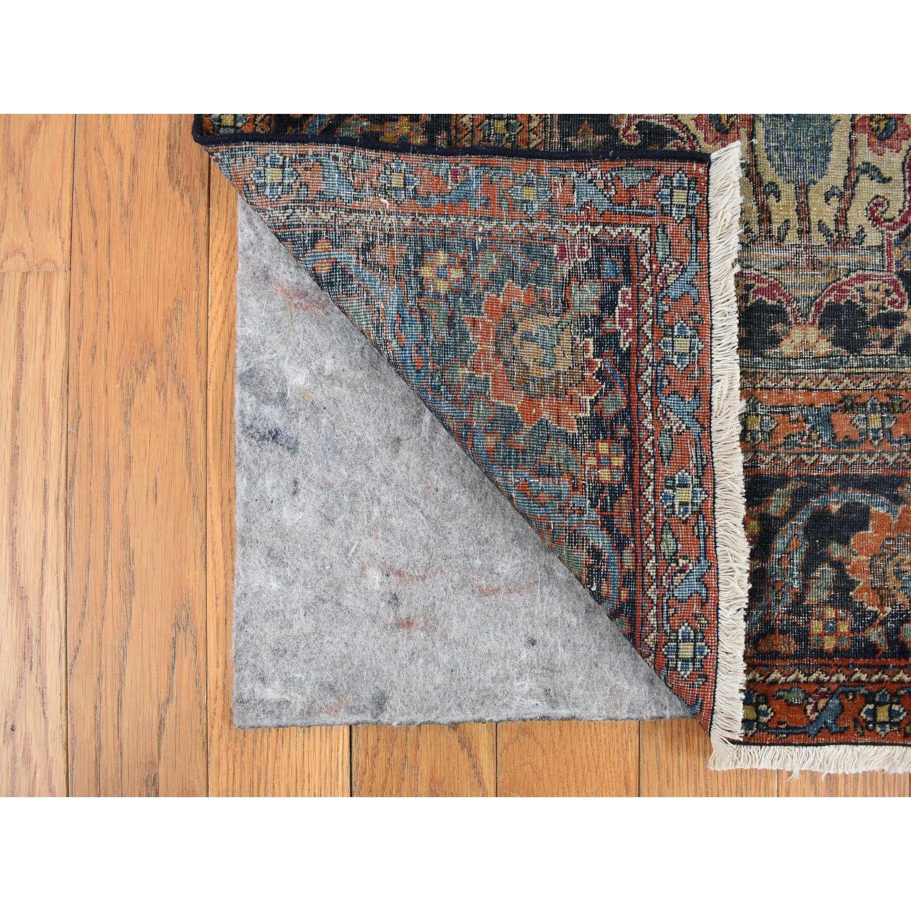 Hand-Knotted Midnight Blue Antique Persian Isphahan Garden Design Pure Wool Hand Knotted Rug For Sale