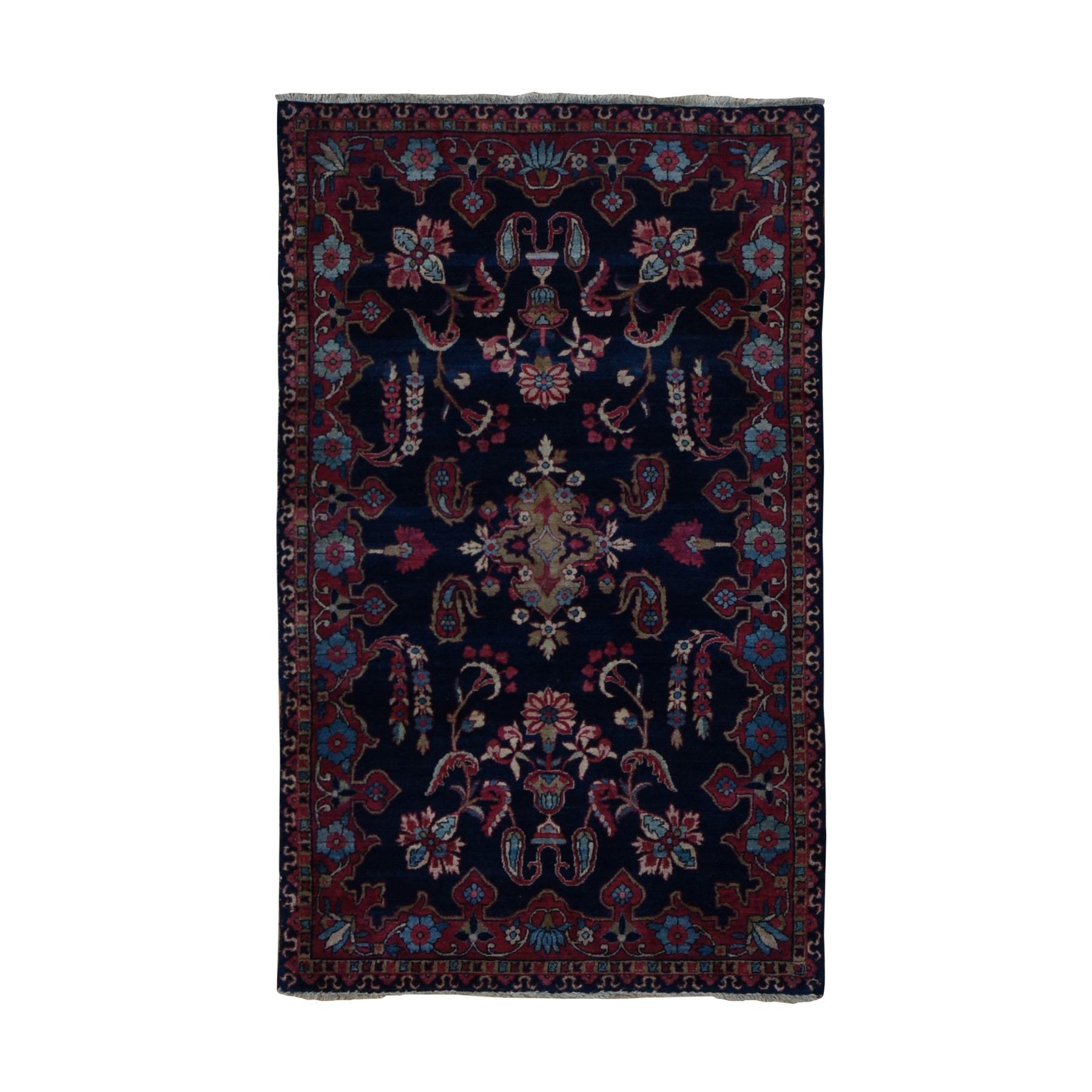 Mitternachtsblauer antiker persischer Sarouk-Teppich aus Wolle in voller Flor 2'10