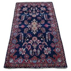 Midnight Blue Antique Persian Sarouk Full Pile Wool Hand Knotted Rug 2'10"x3'10"