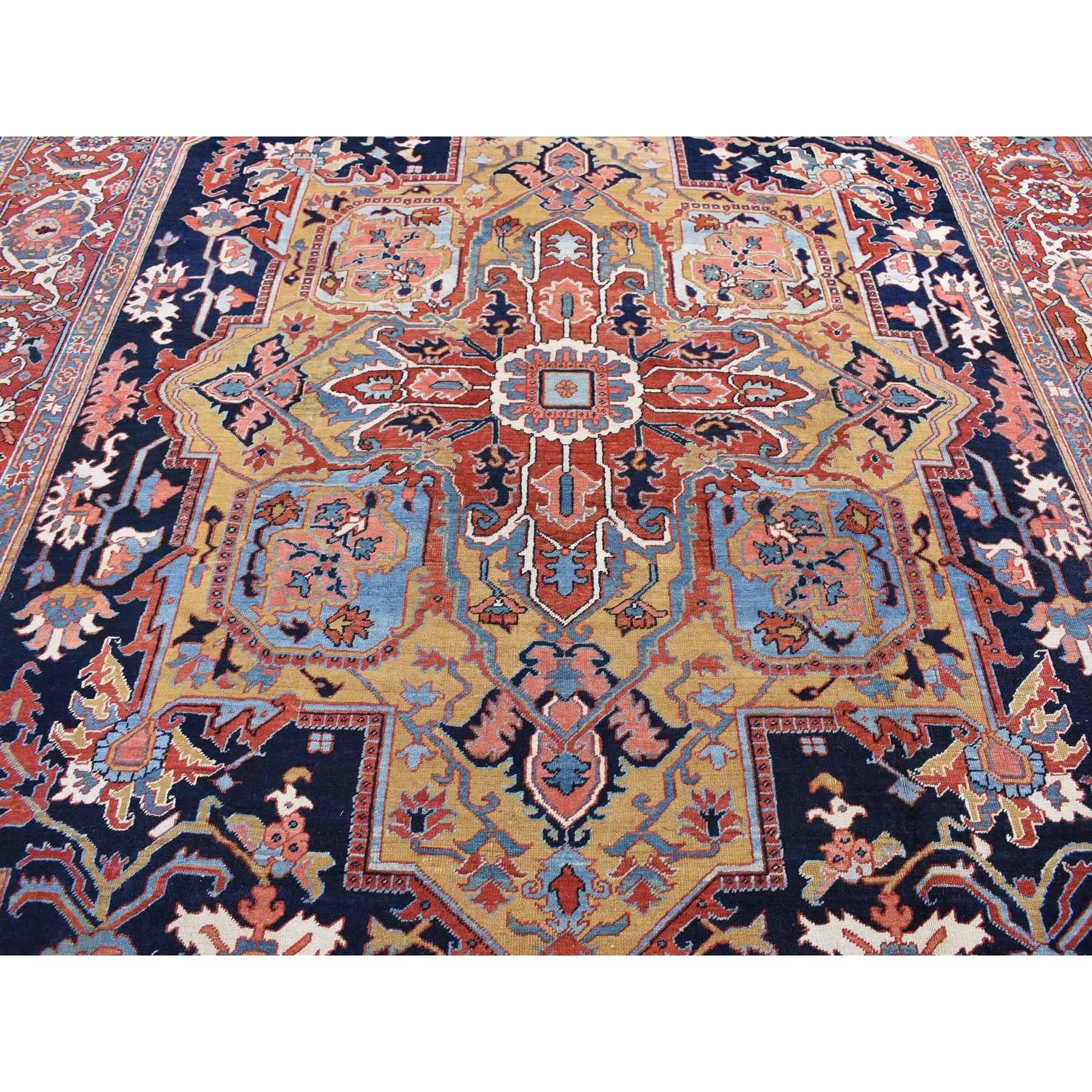 Midnight Blue Antique Persian Serapi Heriz Clean Hand Knotted Pure Wool Rug For Sale 3