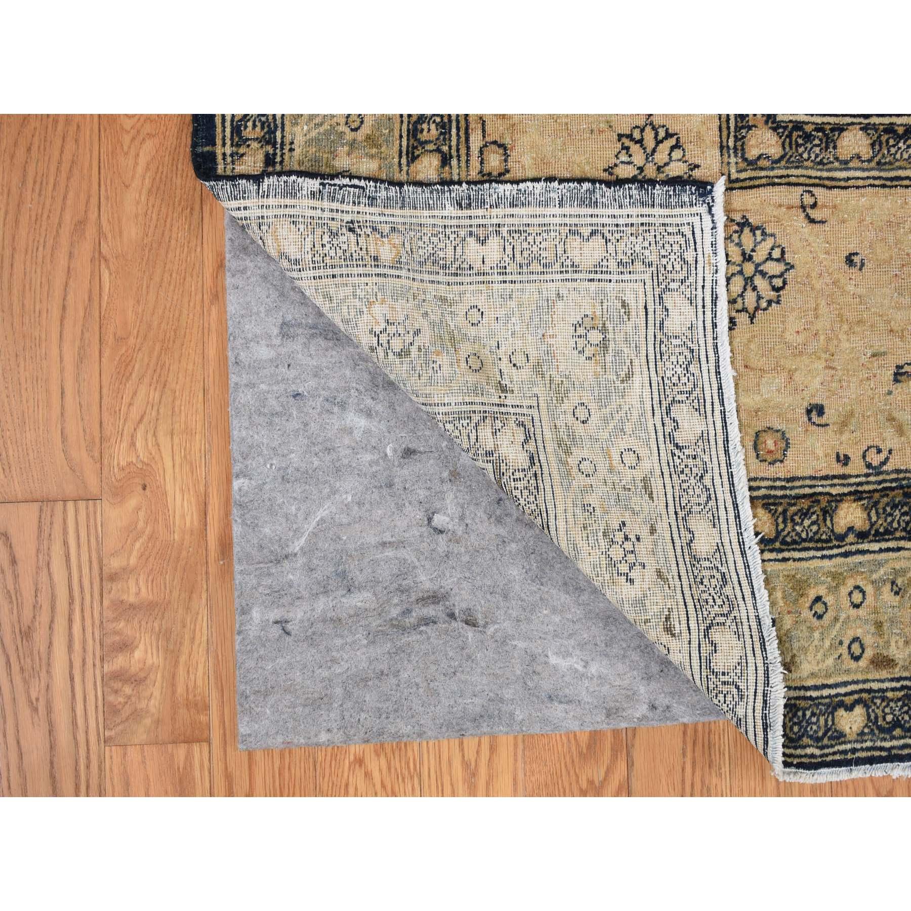Hand-Knotted Midnight Blue Antique Persian Tabriz Even Wear Clean Soft Wool Hand Knotted Rug For Sale