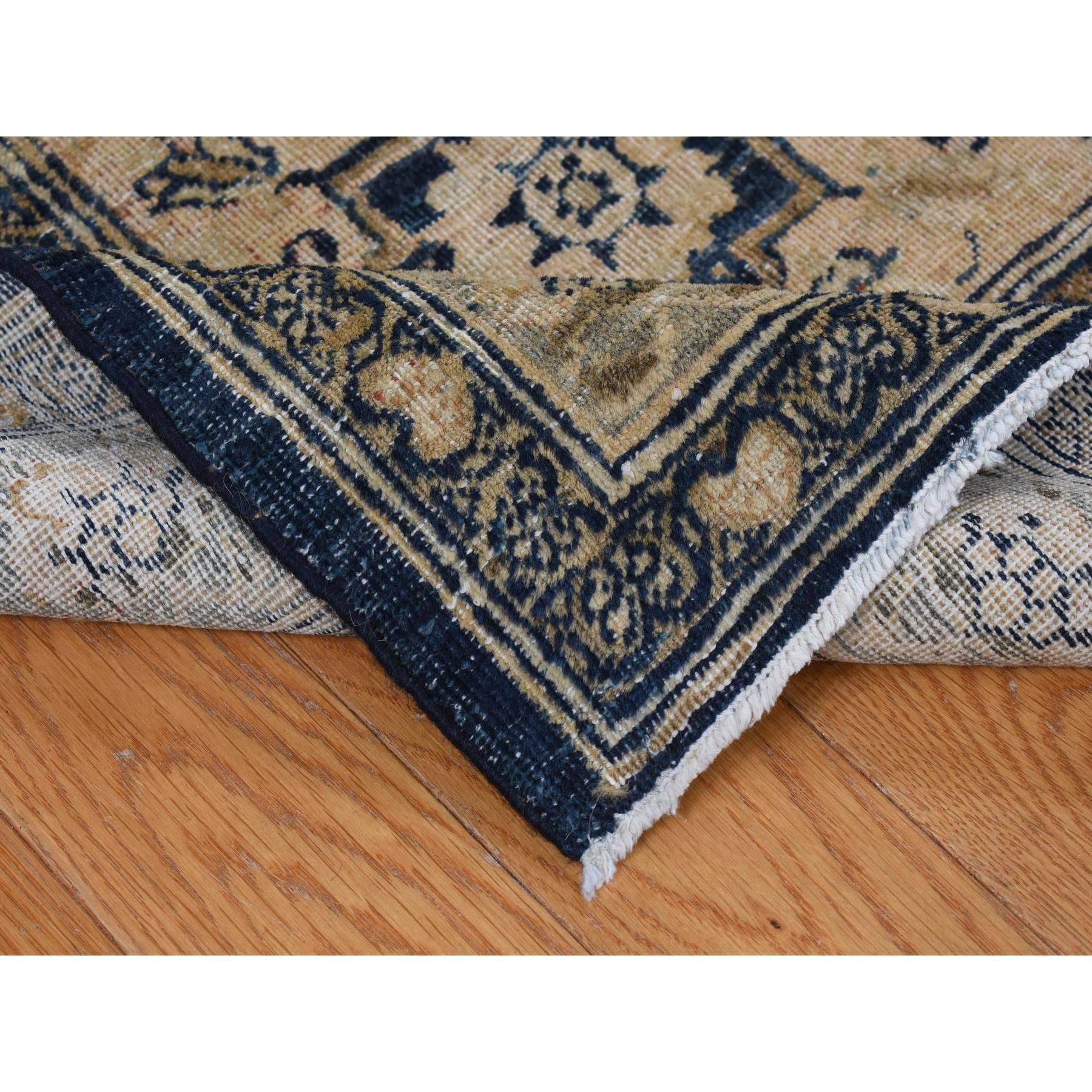 Late 19th Century Midnight Blue Antique Persian Tabriz Even Wear Clean Soft Wool Hand Knotted Rug For Sale